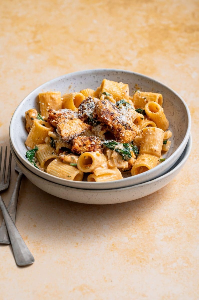 Pasta met kip en spinazie