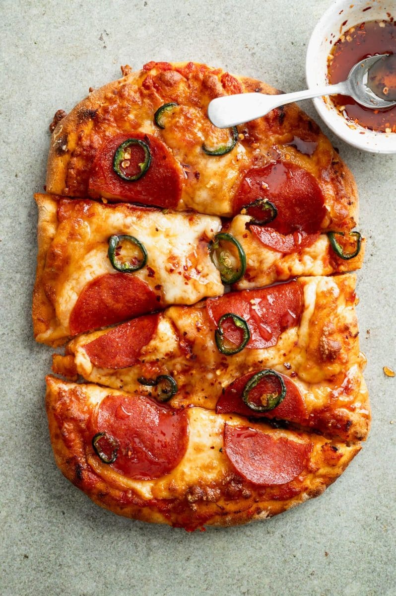 Pepperoni hot honey pizza pinsa