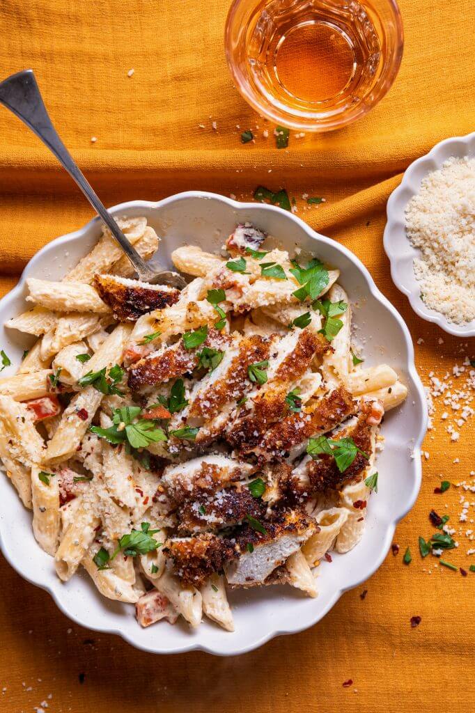 cajun pasta met krokante kip