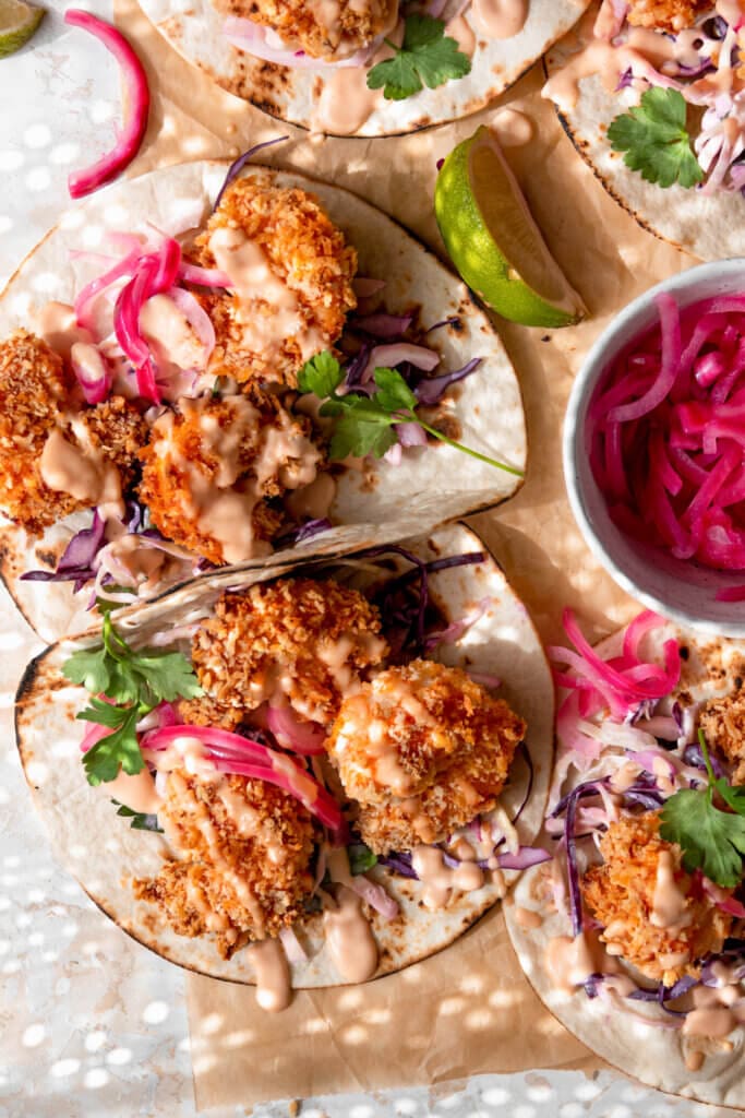 tacos met krokante garnalen