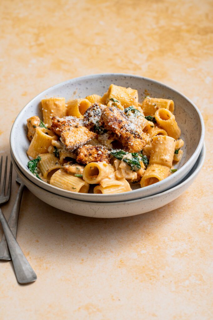 Pasta met kip en spinazie